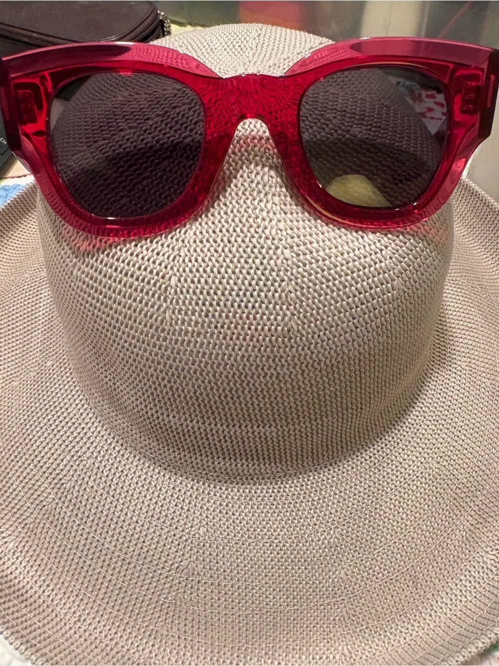 Celine Women’s Transparent Red Square Sunglasses with Dark Lenses